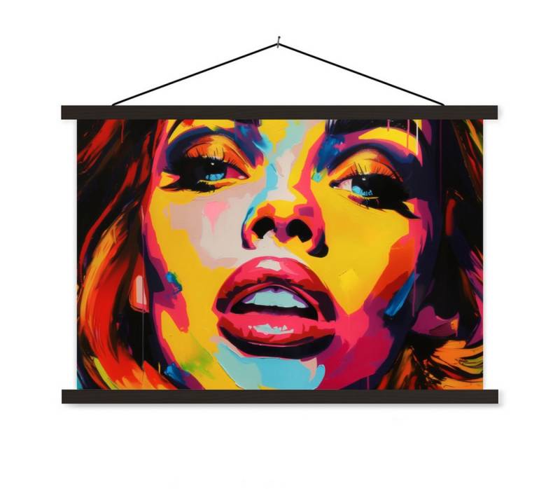 MuchoWow Poster Frau - Gesicht - Bunt, (1 St), Bilderleiste, Bilderrahmen, Magnet Rahmen, Holz, 90x60 cm von MuchoWow
