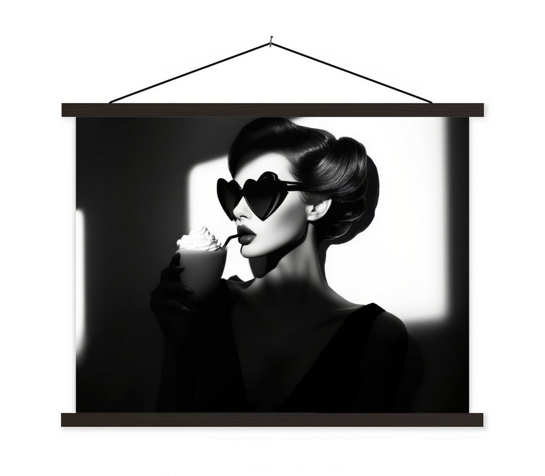 MuchoWow Poster Frau - Schwarz - Herz, (1 St), Magnetische Posterleiste, Holzleisten, Textilposter, 40x30 cm von MuchoWow