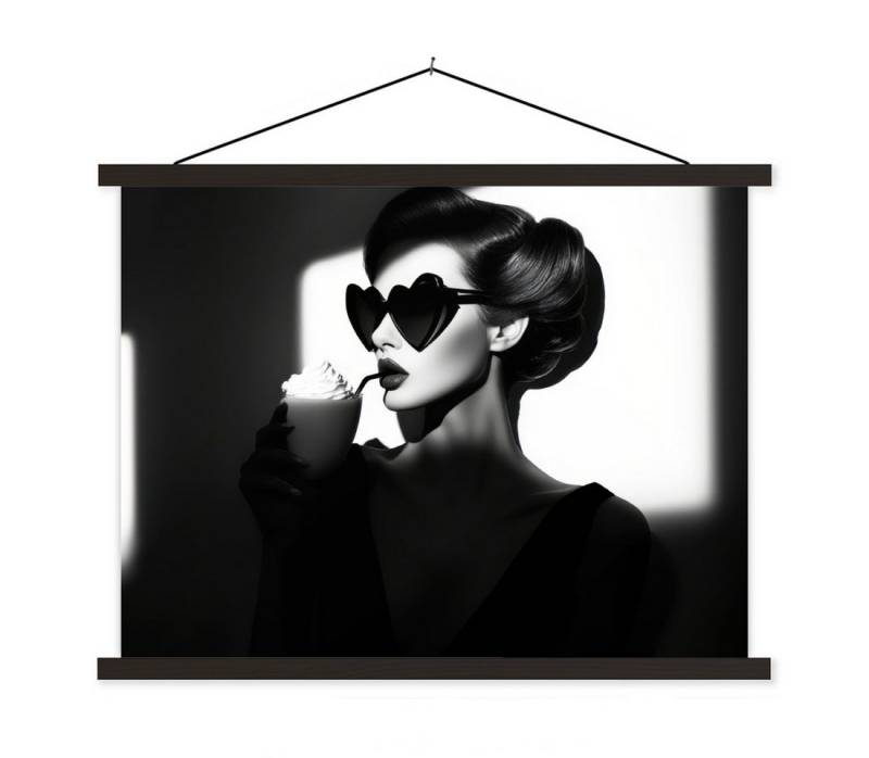 MuchoWow Poster Frau - Schwarz - Herz, (1 St), Magnetische Posterleiste, Holzleisten, Textilposter, 40x30 cm von MuchoWow