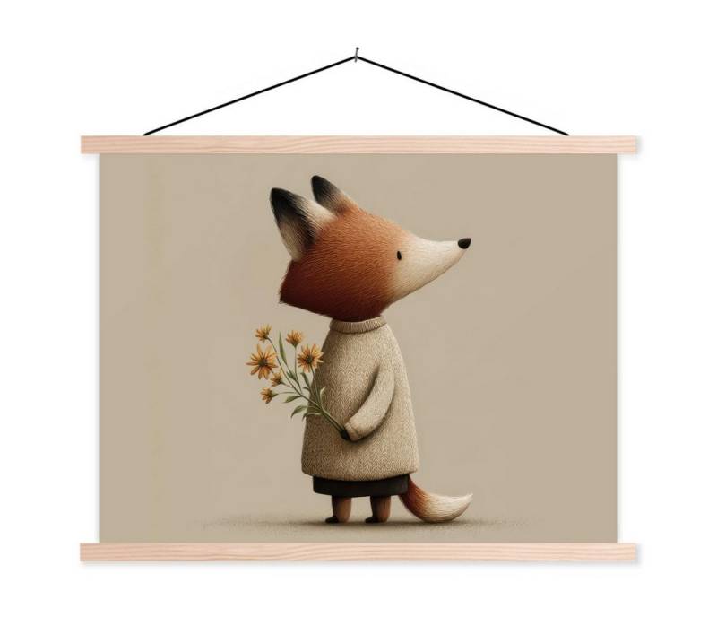 MuchoWow Poster Fuchs - Gelbe Blumen - Minimalistisch, (1 St), Posterleiste, Textilposter für Wohnzimmer, Bilderleiste, 40x30 cm von MuchoWow