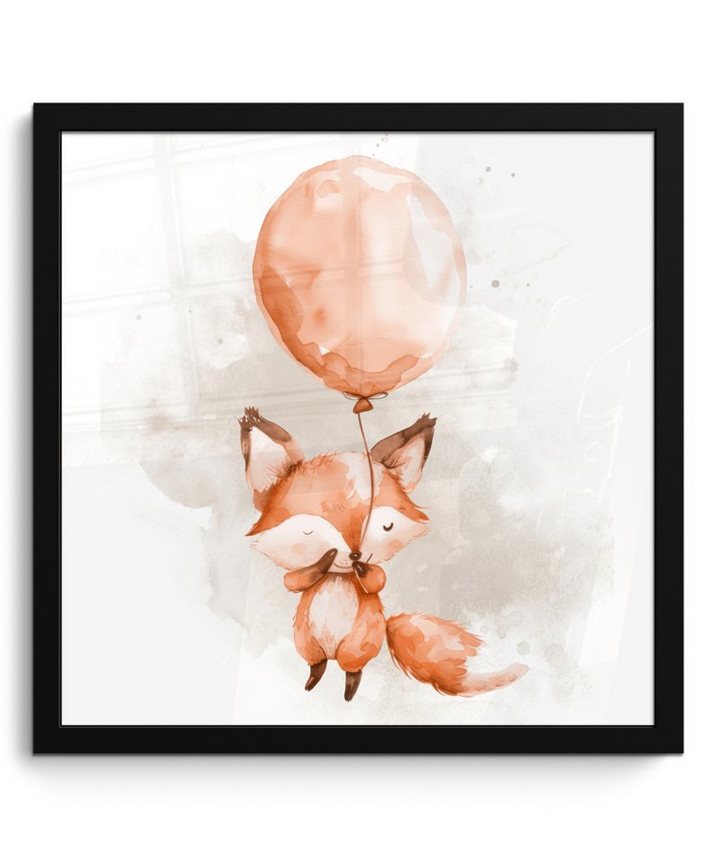 MuchoWow Poster Fuchs - Pastellfarben - Tier, (1 St), Bilderrahmen, Wand Dekoration Schlafzimmer, 40x40 cm von MuchoWow