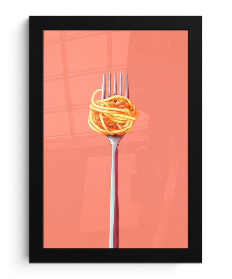 MuchoWow Poster Gabel - Spaghetti - Künstlerisch - Rosa, (1 St), Bilderrahmen, Zimmer Deko, Bild für Wohnzimmer, 20x30 cm von MuchoWow