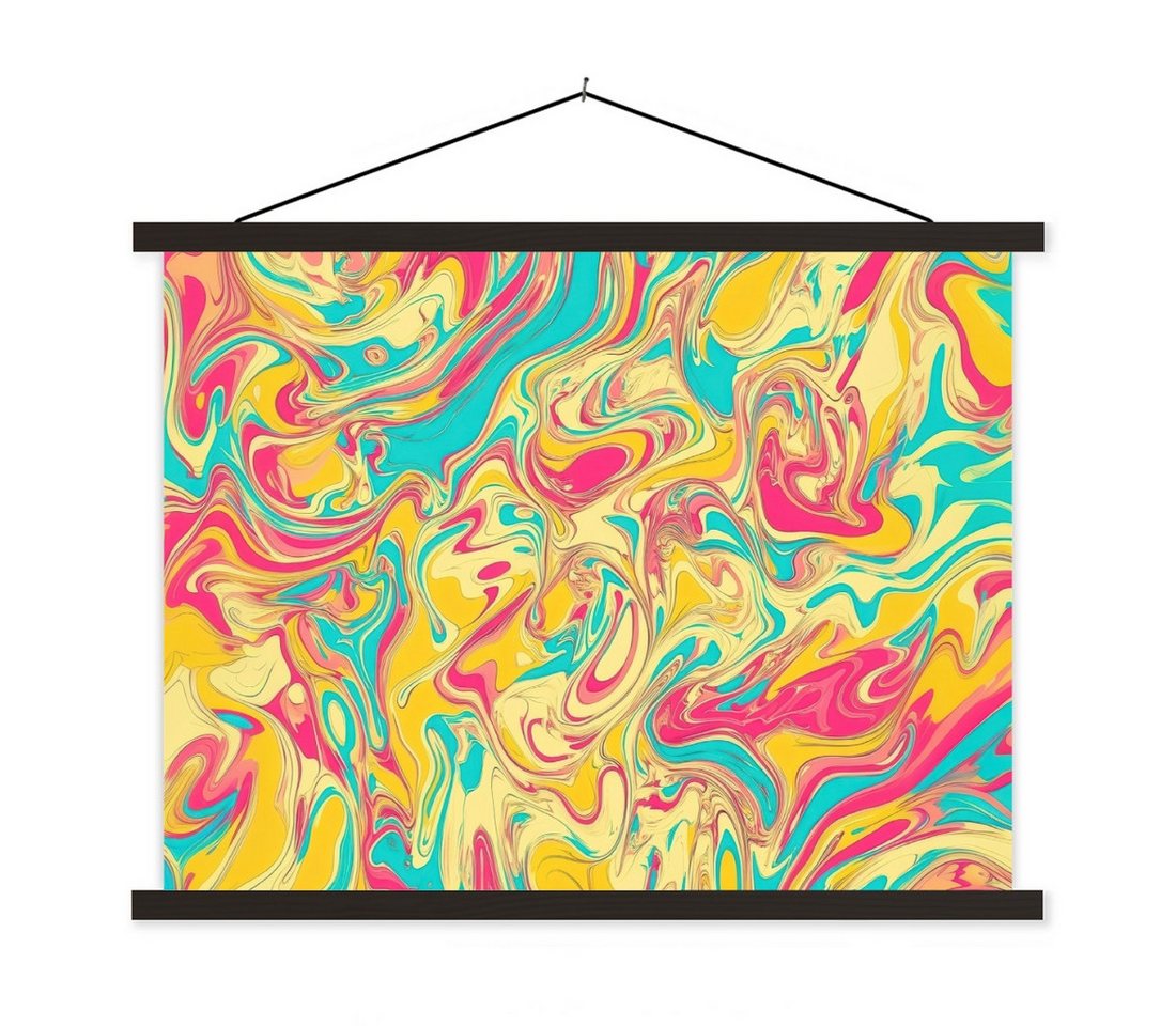 MuchoWow Poster Gelb - Rosa - Blau - Retro, (1 St), Magnetische Posterleiste, Holzleisten, Textilposter, 40x30 cm von MuchoWow