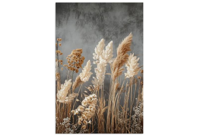 MuchoWow Poster Getrocknete Feldblumen - Grau - Beton, (1 St), Poster ohne Rahmen, Wandbild, Wandposter, 20x30 cm von MuchoWow