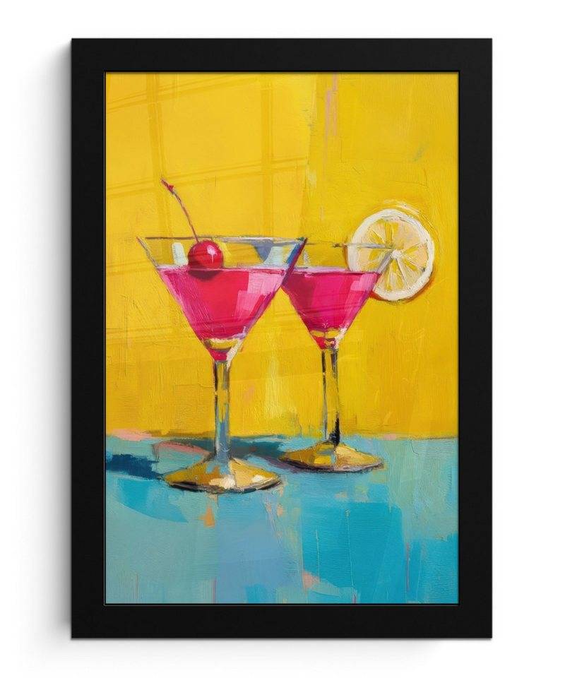 MuchoWow Poster Gläser - Cocktail - Zitrone - Kirsche, (1 St), Bilderrahmen, Zimmer Deko, Bild für Wohnzimmer, 20x30 cm von MuchoWow