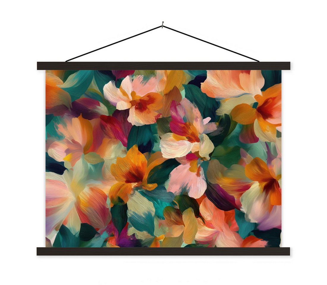 MuchoWow Poster Harmonisch - Abstrakte Blumen - Warme Töne, (1 St), Magnetische Posterleiste, Holzleisten, Textilposter, 40x30 cm von MuchoWow