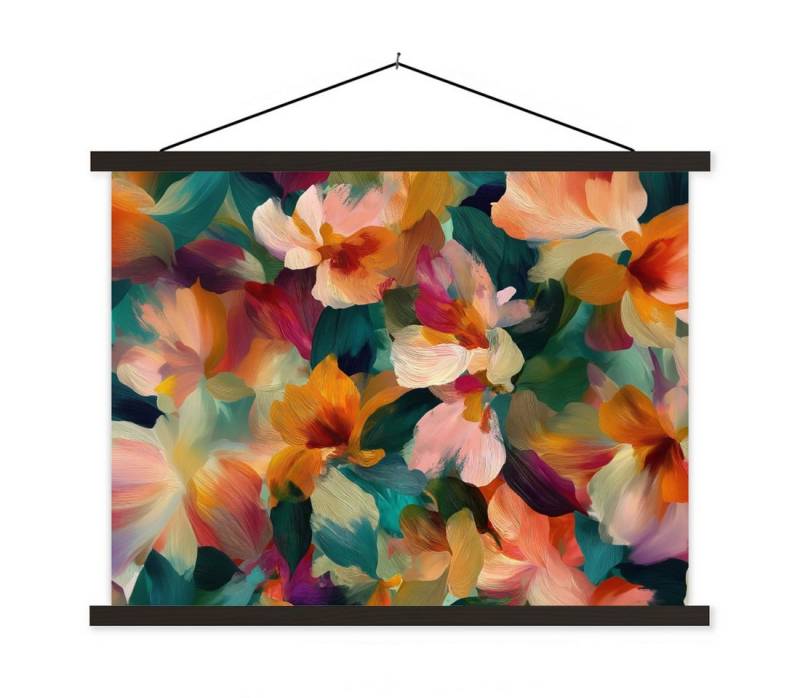 MuchoWow Poster Harmonisch - Abstrakte Blumen - Warme Töne, (1 St), Magnetische Posterleiste, Holzleisten, Textilposter, 40x30 cm von MuchoWow