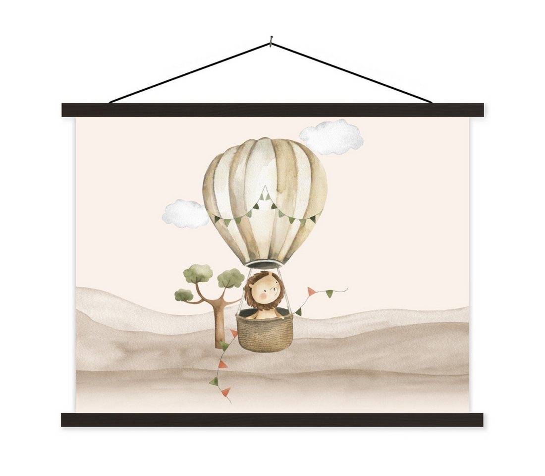 MuchoWow Poster Heißluftballon - Löwe - Aquarell - Safari - Tiere, (1 St), Magnetische Posterleiste, Holzleisten, Textilposter, 40x30 cm von MuchoWow