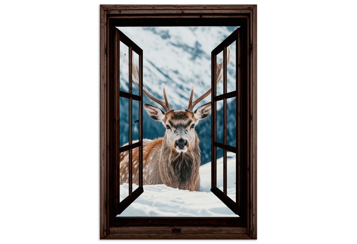 MuchoWow Poster Hirsche - Landschaft - Winter - Natur - Tiere - Ansichten - Berge, (1 St), Poster ohne Rahmen, Wandbild, Wandposter, 20x30 cm von MuchoWow