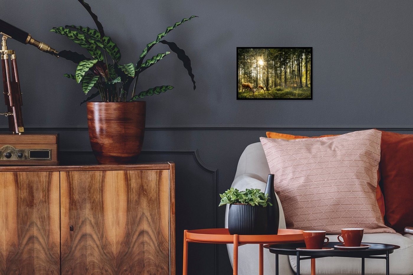 MuchoWow Poster Hirsche - Natur - Wald, (1 St), Wandbilder, Deko Wohnzimmer Schlafzimmer, 30x20 cm von MuchoWow