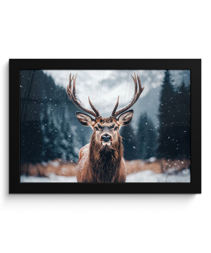 MuchoWow Poster Hirsche - Tiere - Landschaft - Winter - Schnee, (1 St), Wandbilder, Deko Wohnzimmer Schlafzimmer, 30x20 cm von MuchoWow