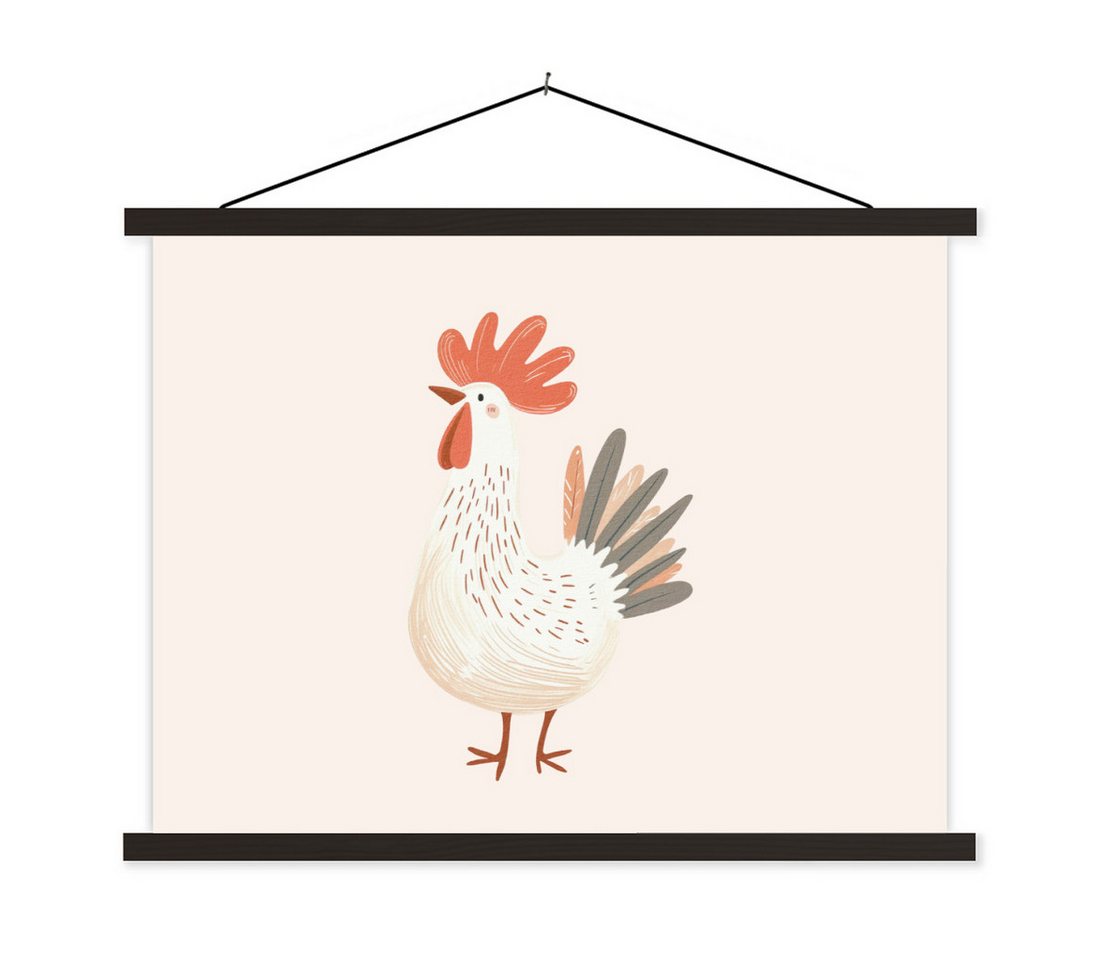 MuchoWow Poster Huhn - Bauernhof - Tiere, (1 St), Magnetische Posterleiste, Holzleisten, Textilposter, 40x30 cm von MuchoWow