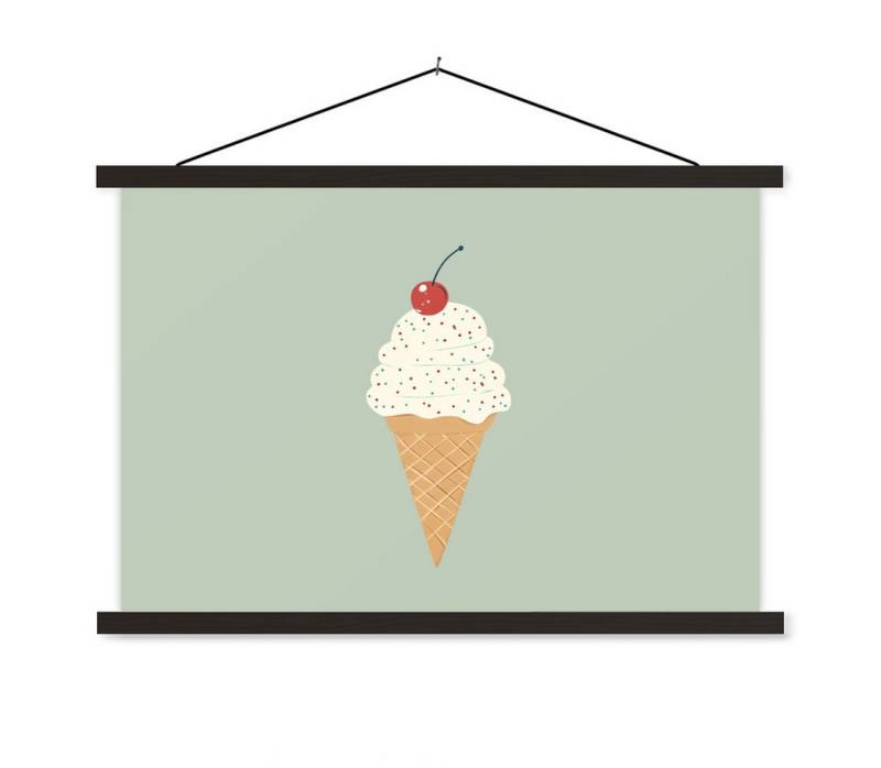 MuchoWow Poster Illustration - Eiscreme - Sprenkeln - Kirsche, (1 St), Magnetische Posterleiste, Holzleisten, Textilposter, 60x40 cm von MuchoWow