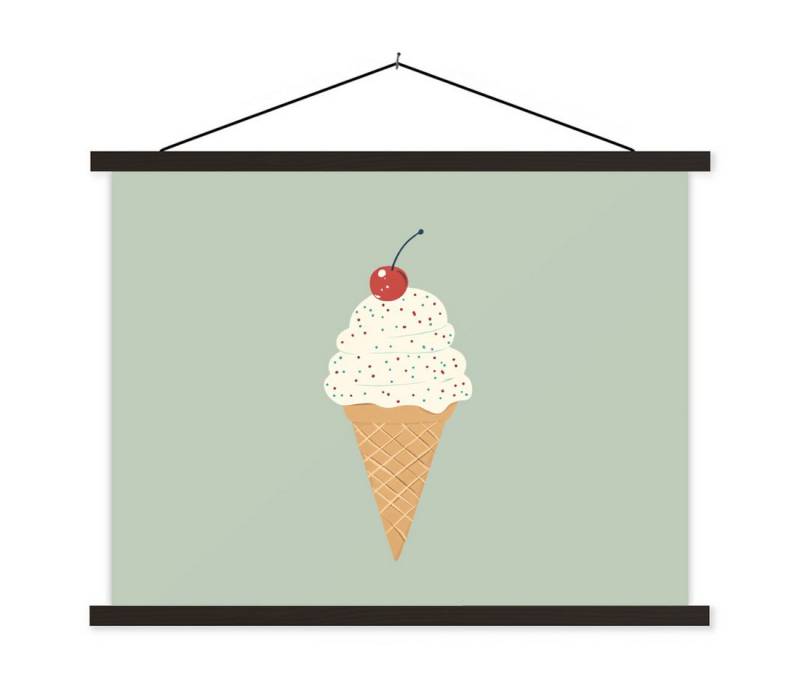 MuchoWow Poster Illustration - Eiscreme - Sprenkeln - Kirsche, (1 St), Magnetische Posterleiste, Holzleisten, Textilposter, 40x30 cm von MuchoWow