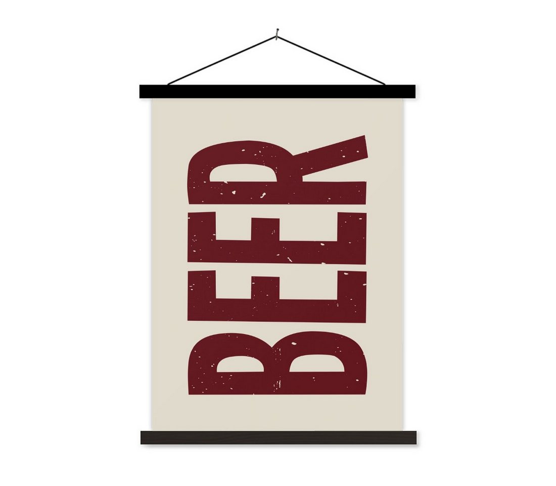 MuchoWow Poster Japandi - Bär - Rot - Retro, (1 St), Magnetische Posterleiste, Holzleisten, Textilposter, 40x53 cm von MuchoWow