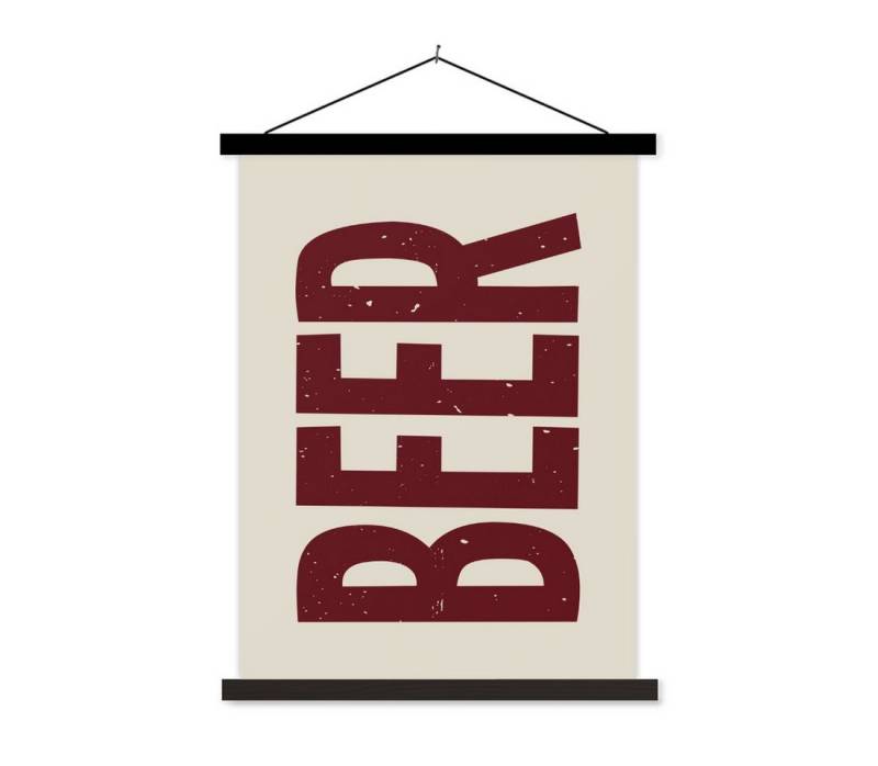 MuchoWow Poster Japandi - Bär - Rot - Retro, (1 St), Magnetische Posterleiste, Holzleisten, Textilposter, 40x53 cm von MuchoWow