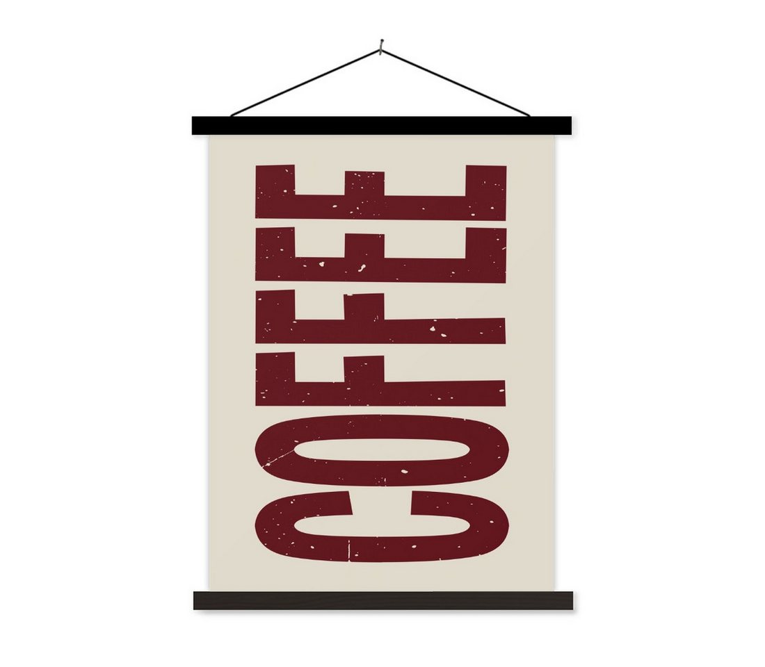 MuchoWow Poster Kaffee -Japandi - Rot - Vintage, (1 St), Magnetische Posterleiste, Holzleisten, Textilposter, 40x53 cm von MuchoWow