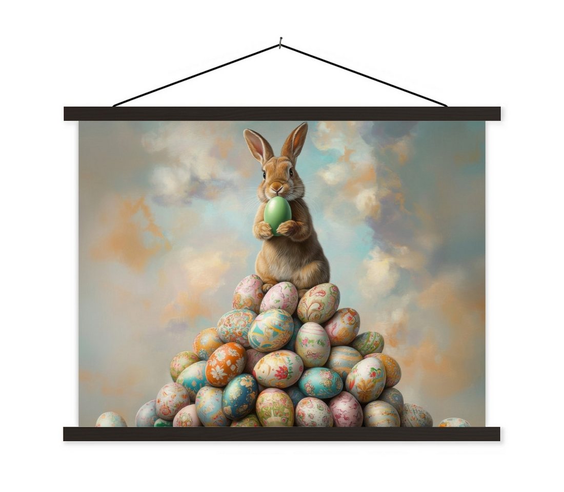 MuchoWow Poster Kaninchen - Eier - Farbenfroh, (1 St), Magnetische Posterleiste, Holzleisten, Textilposter, 40x30 cm von MuchoWow