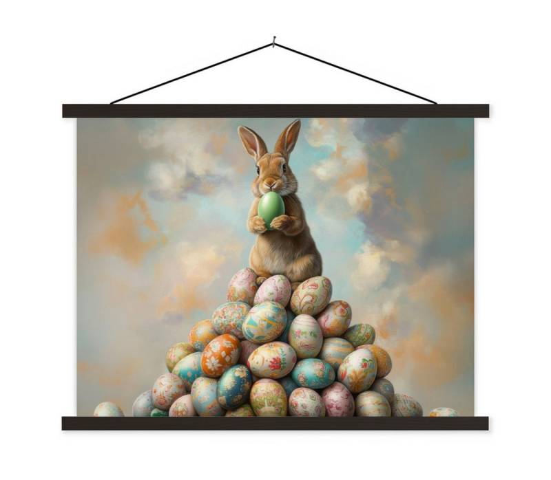 MuchoWow Poster Kaninchen - Eier - Farbenfroh, (1 St), Magnetische Posterleiste, Holzleisten, Textilposter, 40x30 cm von MuchoWow