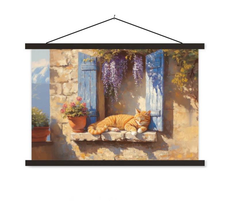 MuchoWow Poster Katze - Fensterbank aus Stein - Blumen von MuchoWow