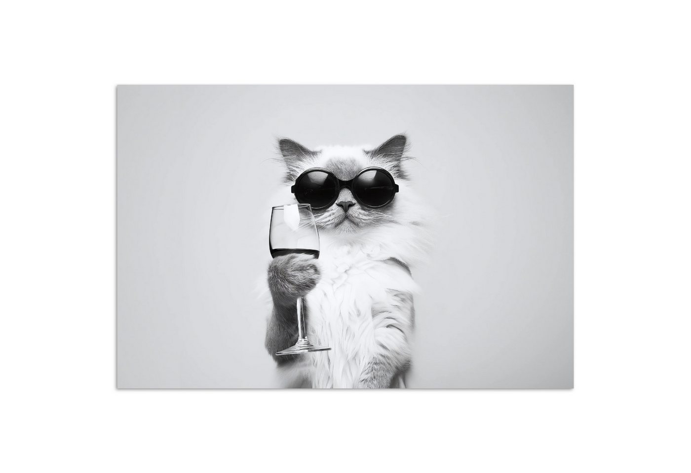 MuchoWow Poster Katze - Sonnenbrille - Weinglas - Langhaarig, (1 St), Poster ohne Rahmen, Wandbild, Wandposter, 30x20 cm von MuchoWow