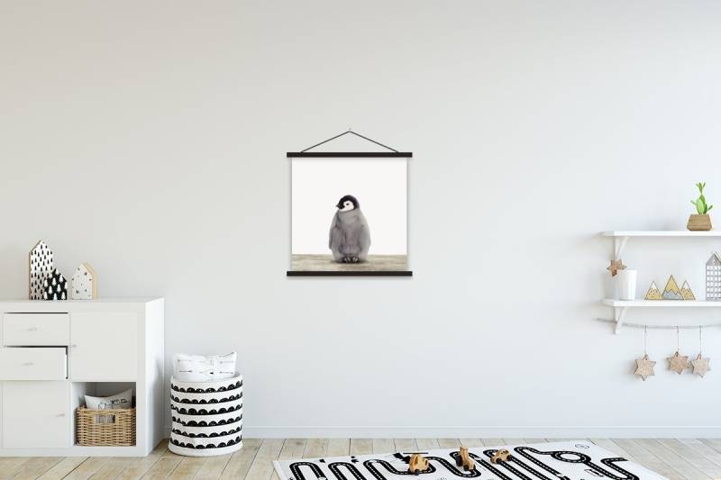 MuchoWow Poster Kinder - Pinguin - Grau - Tiere - Mädchen - Jungen, (1 St), Magnetische Posterleiste, Holzleisten, Textilposter, 40x40 cm von MuchoWow