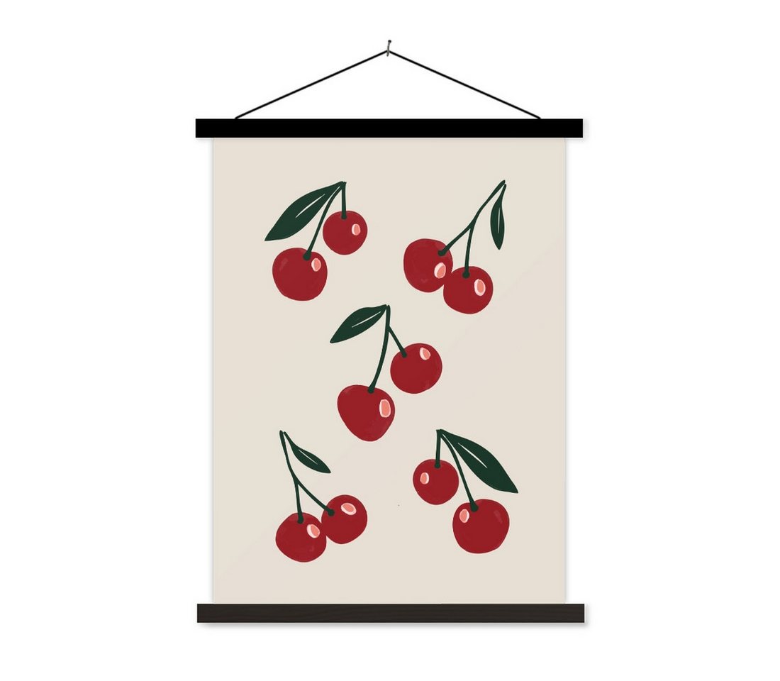 MuchoWow Poster Kirschen - Blätter - Rot, (1 St), Magnetische Posterleiste, Holzleisten, Textilposter, 40x53 cm von MuchoWow