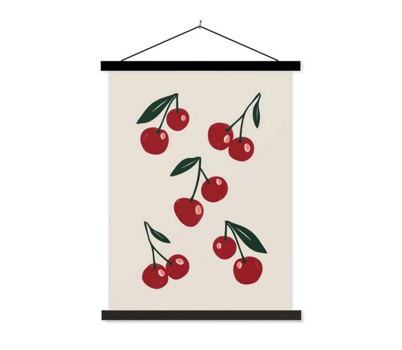 MuchoWow Poster Kirschen - Blätter - Rot, (1 St), Magnetische Posterleiste, Holzleisten, Textilposter, 40x53 cm von MuchoWow
