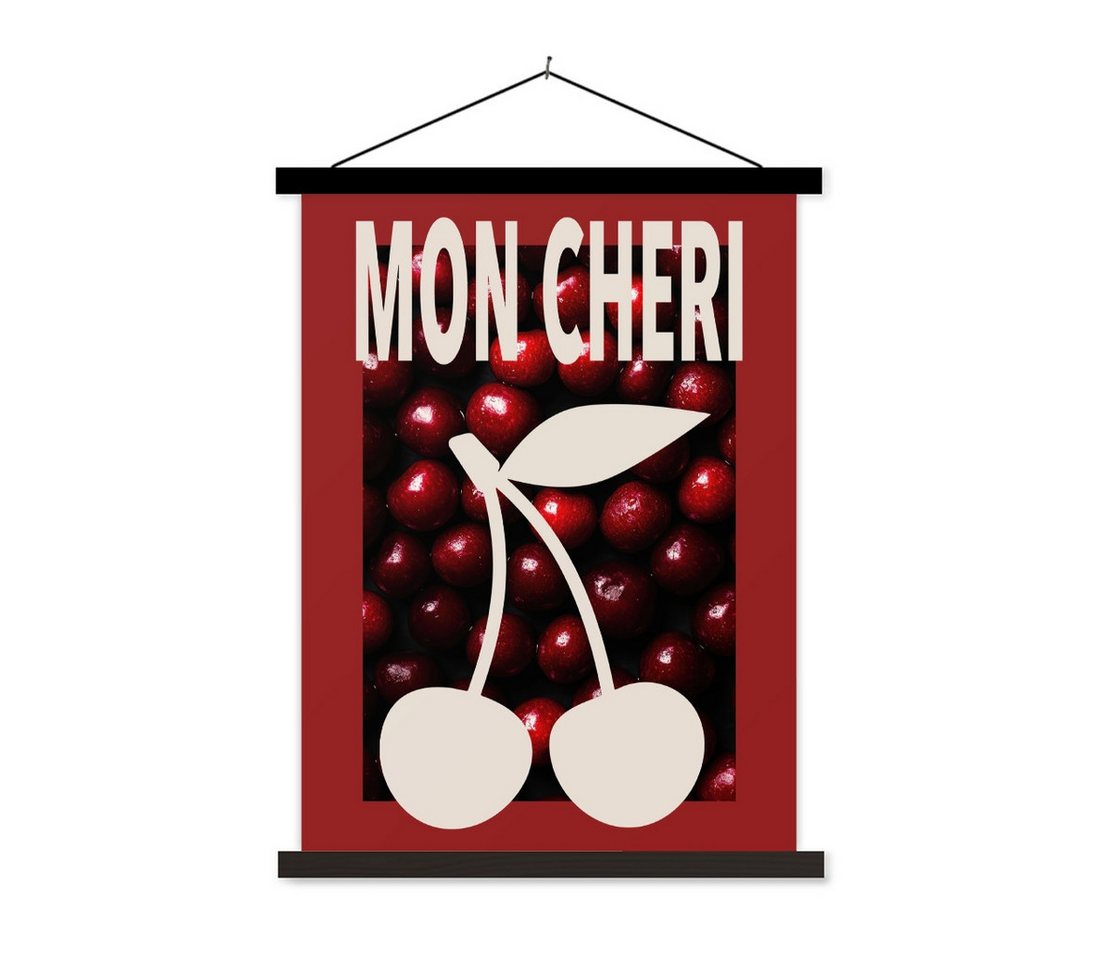 MuchoWow Poster Kirschen - Illustration - Rot, (1 St), Magnetische Posterleiste, Holzleisten, Textilposter, 40x53 cm von MuchoWow