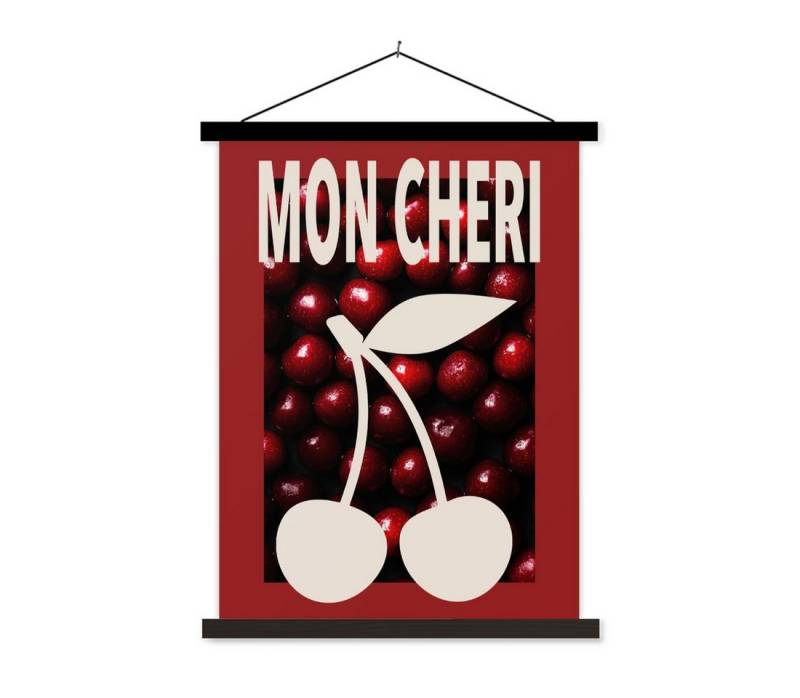 MuchoWow Poster Kirschen - Illustration - Rot, (1 St), Magnetische Posterleiste, Holzleisten, Textilposter, 40x53 cm von MuchoWow