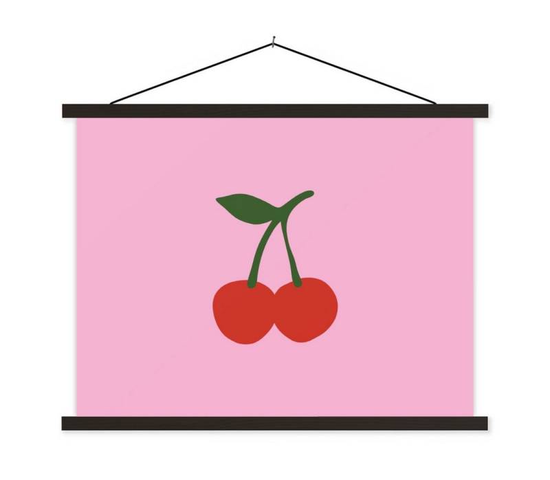 MuchoWow Poster Kirschen - Rosa - Illustration, (1 St), Magnetische Posterleiste, Holzleisten, Textilposter, 40x30 cm von MuchoWow