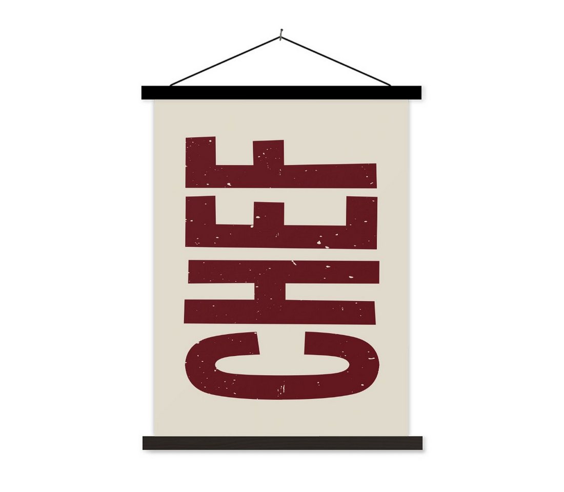 MuchoWow Poster Koch - Rot - Japandi - Vintage, (1 St), Magnetische Posterleiste, Holzleisten, Textilposter, 40x53 cm von MuchoWow