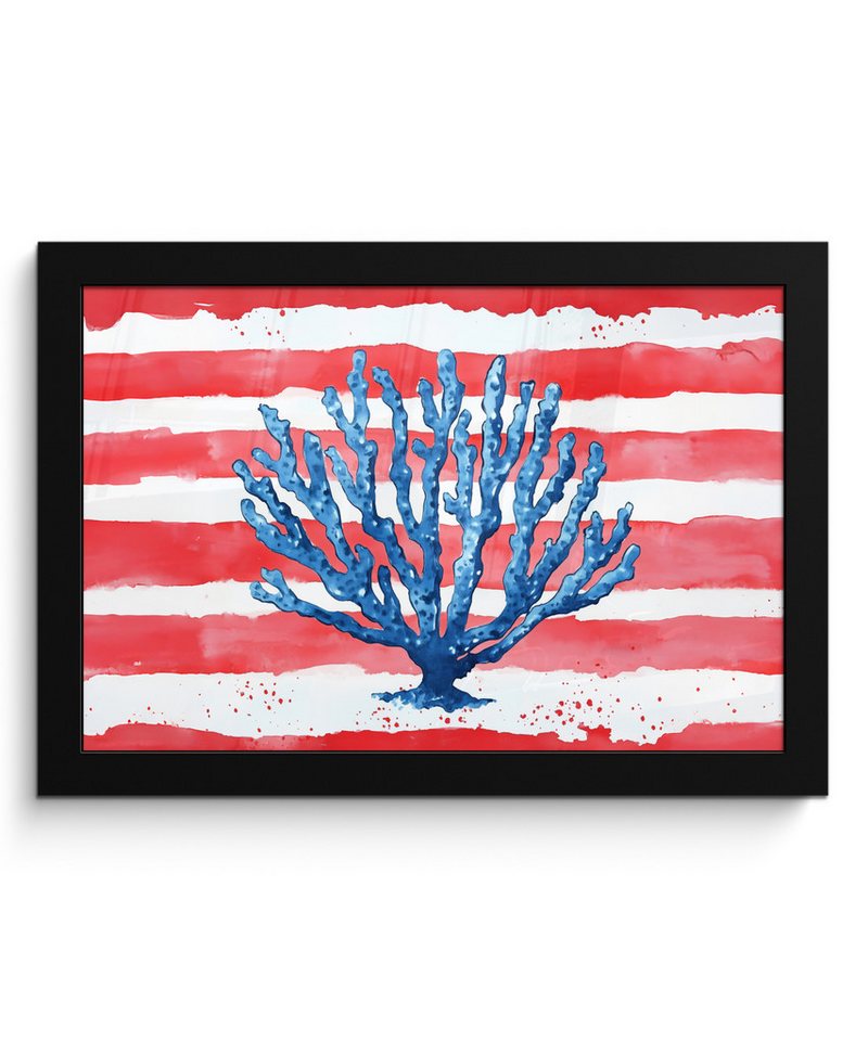 MuchoWow Poster Koralle - Farbtextur - Rot - Blau, (1 St), Bilderrahmen, Zimmer Deko, Bild für Wohnzimmer, 20x30 cm von MuchoWow