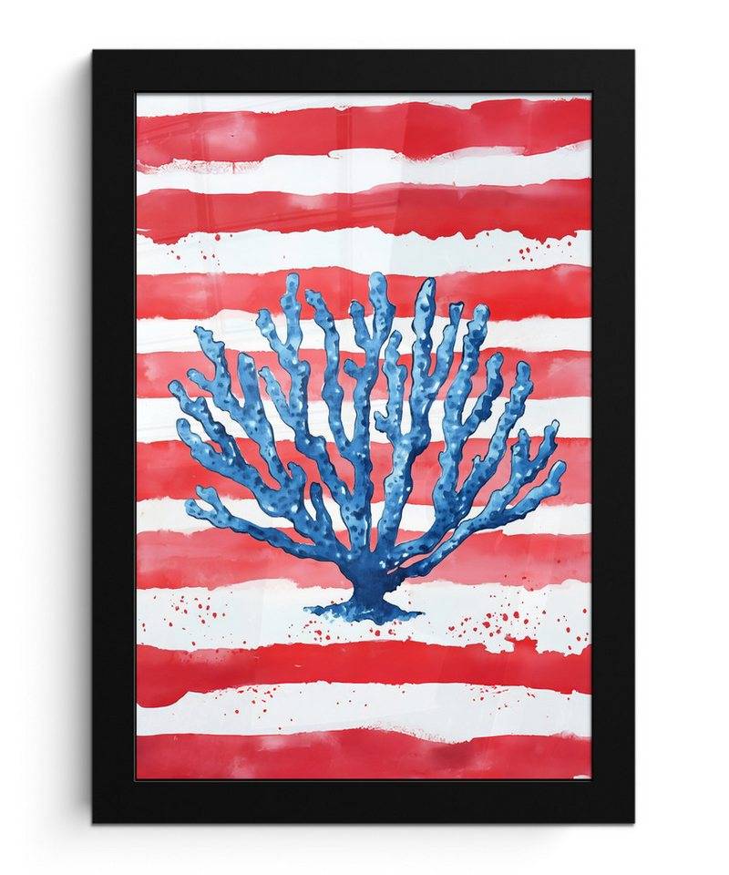 MuchoWow Poster Koralle - Farbtextur - Rot - Blau, (1 St), Bilderrahmen, Zimmer Deko, Bild für Wohnzimmer, 20x30 cm von MuchoWow
