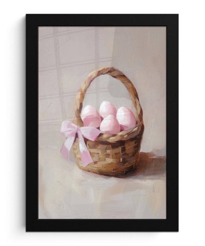 MuchoWow Poster Korb - Eier - Rosa, (1 St), Bilderrahmen, Zimmer Deko, Bild für Wohnzimmer, 20x30 cm von MuchoWow