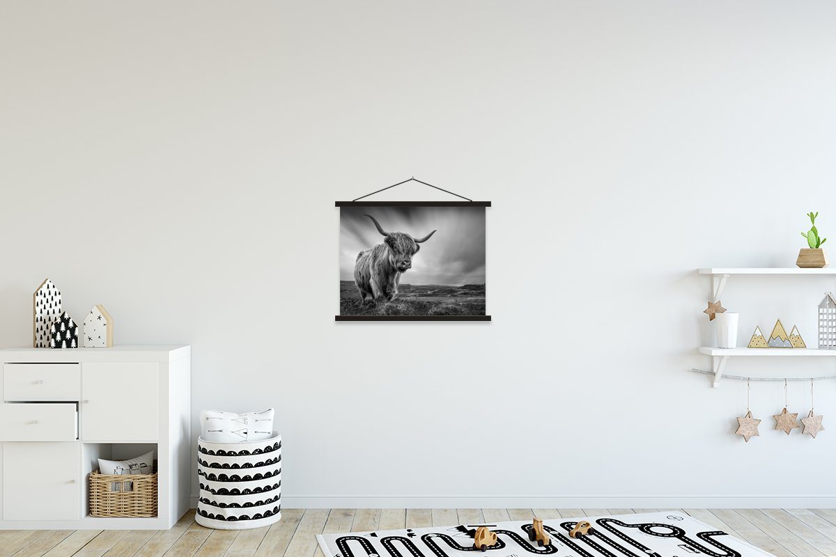 MuchoWow Poster Kühe - Schottische Hochlandkühe - Natur - Tiere - Schwarz und weiß, (1 St), Magnetische Posterleiste, Holzleisten, Textilposter, 40x30 cm von MuchoWow