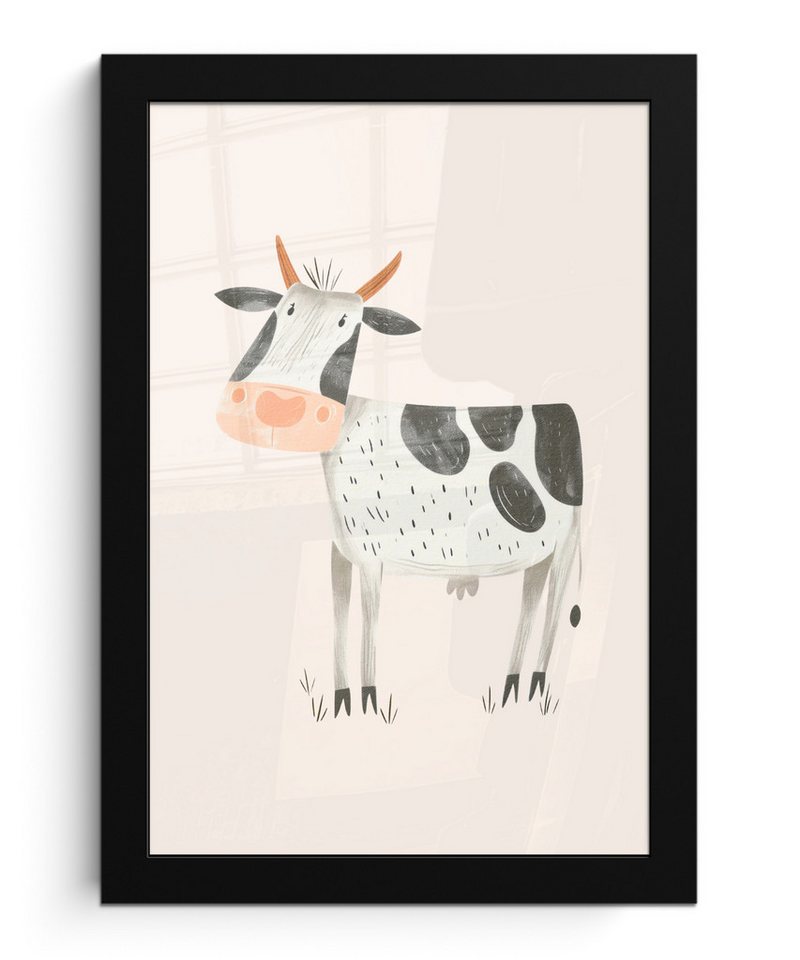 MuchoWow Poster Kuh - Bauernhoftier - Tiere - Pastellfarben, (1 St), Bilderrahmen, Zimmer Deko, Bild für Wohnzimmer, 20x30 cm von MuchoWow