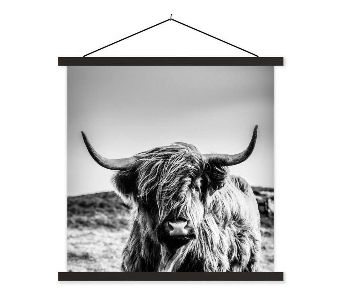 MuchoWow Poster Kuh - Schottischer Hochländer - Schwarz - Weiß - Tier - Natur - Wildti, (1 St), Magnetische Posterleiste, Holzleisten, Textilposter, 40x40 cm von MuchoWow