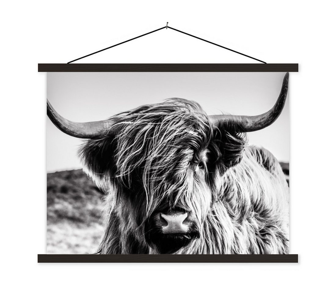 MuchoWow Poster Kuh - Schottischer Hochländer - Schwarz - Weiß - Tier - Natur - Wildti, (1 St), Magnetische Posterleiste, Holzleisten, Textilposter, 40x30 cm von MuchoWow
