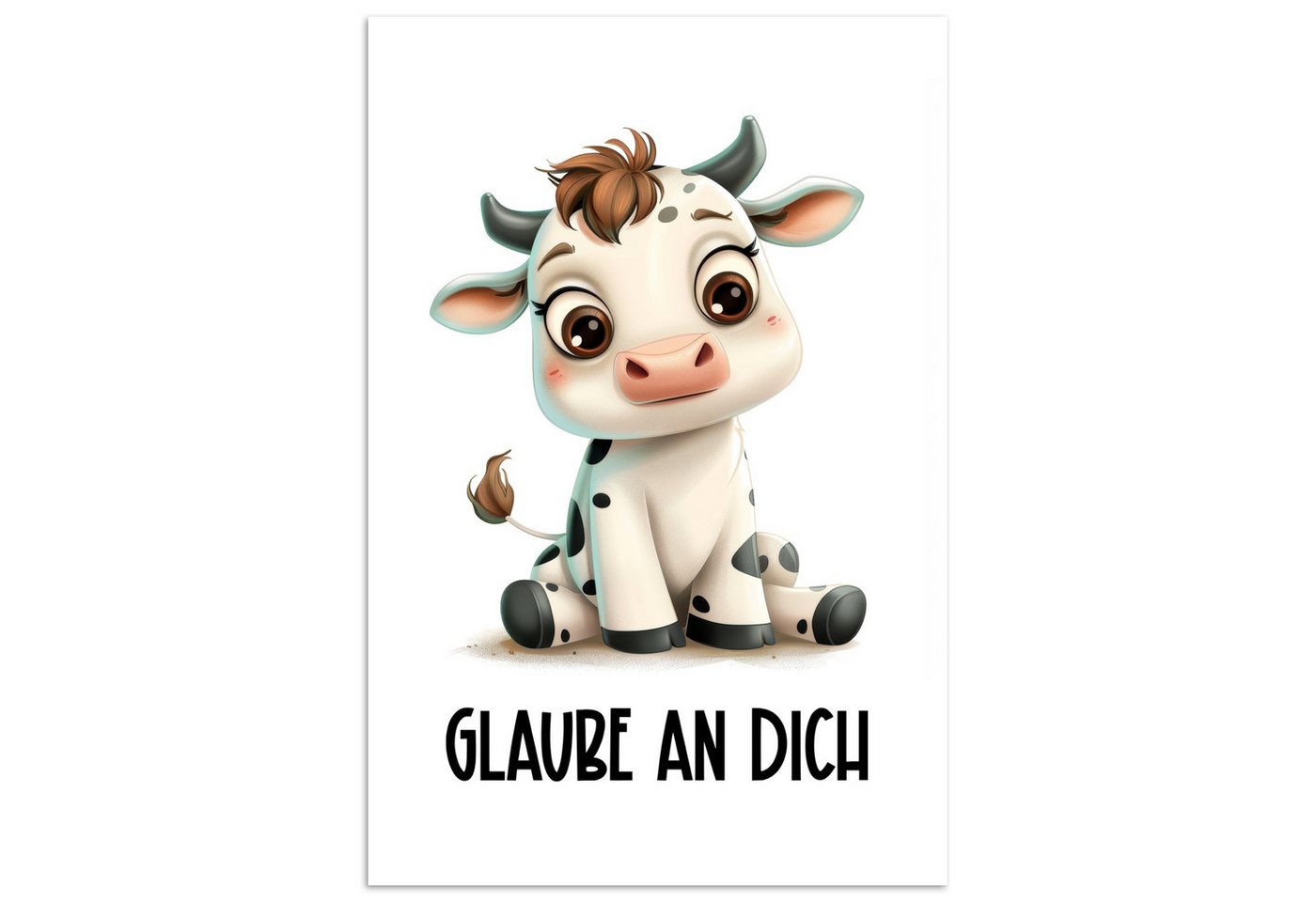 MuchoWow Poster Kuh - Weiß - Tiere - Glaube an dich selbst, (1 St), Poster ohne Rahmen, Wandbild, Wandposter, 20x30 cm von MuchoWow
