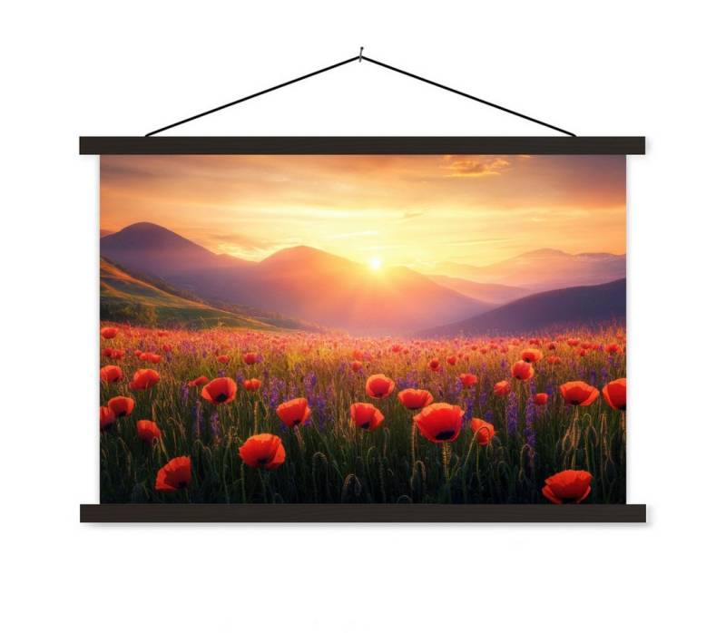 MuchoWow Poster Landschaft - Sonnenuntergang - Blumenfeld, (1 St), Magnetische Posterleiste, Holzleisten, Textilposter, 60x40 cm von MuchoWow