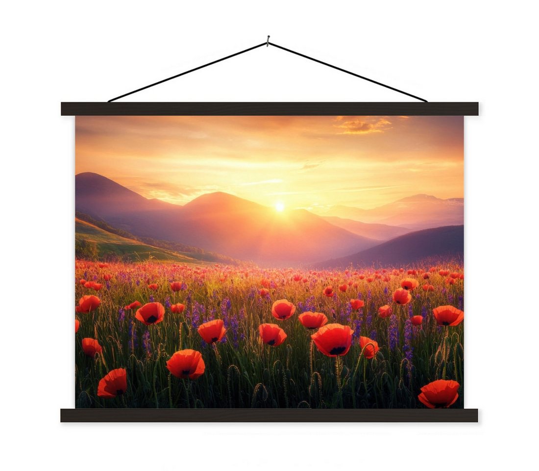 MuchoWow Poster Landschaft - Sonnenuntergang - Blumenfeld, (1 St), Magnetische Posterleiste, Holzleisten, Textilposter, 40x30 cm von MuchoWow