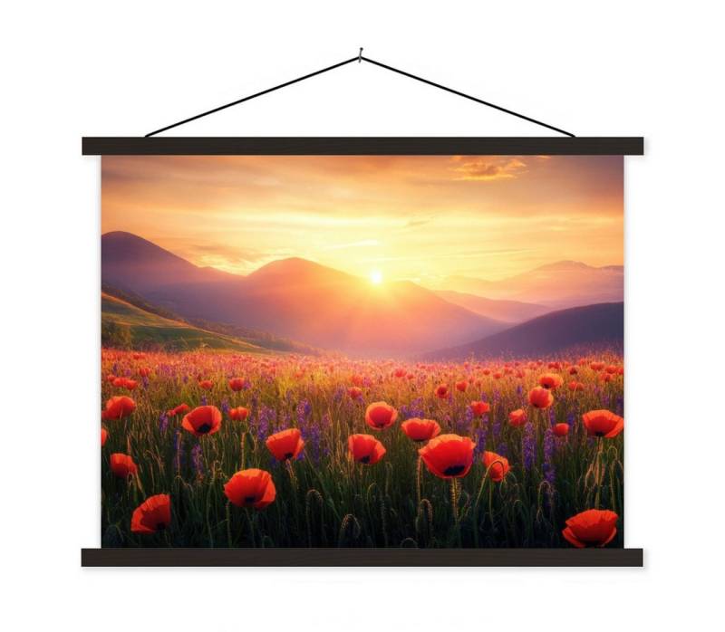 MuchoWow Poster Landschaft - Sonnenuntergang - Blumenfeld, (1 St), Magnetische Posterleiste, Holzleisten, Textilposter, 40x30 cm von MuchoWow