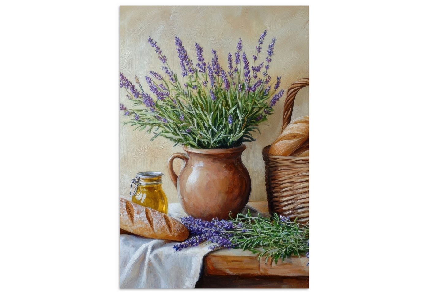 MuchoWow Poster Lavendel - Brot - Stilleben, (1 St), Poster ohne Rahmen, Wandbild, Wandposter, 30x20 cm von MuchoWow