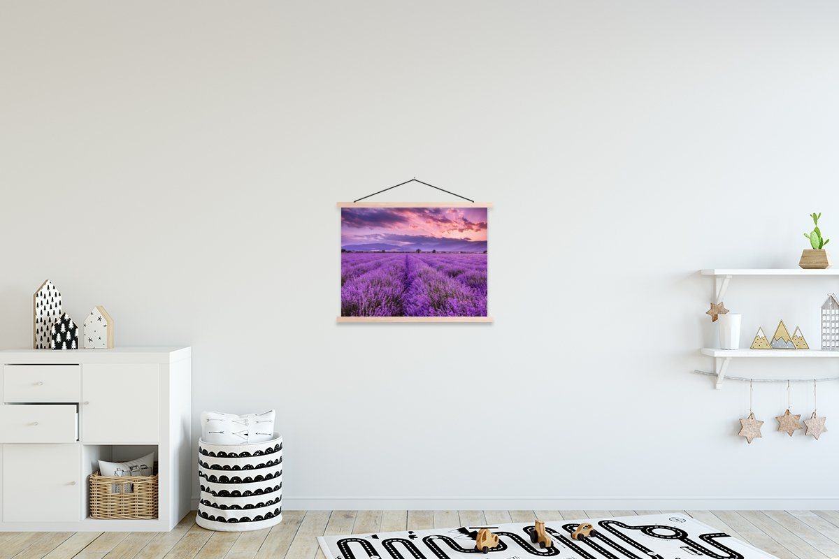 MuchoWow Poster Lavendel - Lila - Blumen - Feld, (1 St), Posterleiste, Textilposter für Wohnzimmer, Bilderleiste, 40x30 cm von MuchoWow