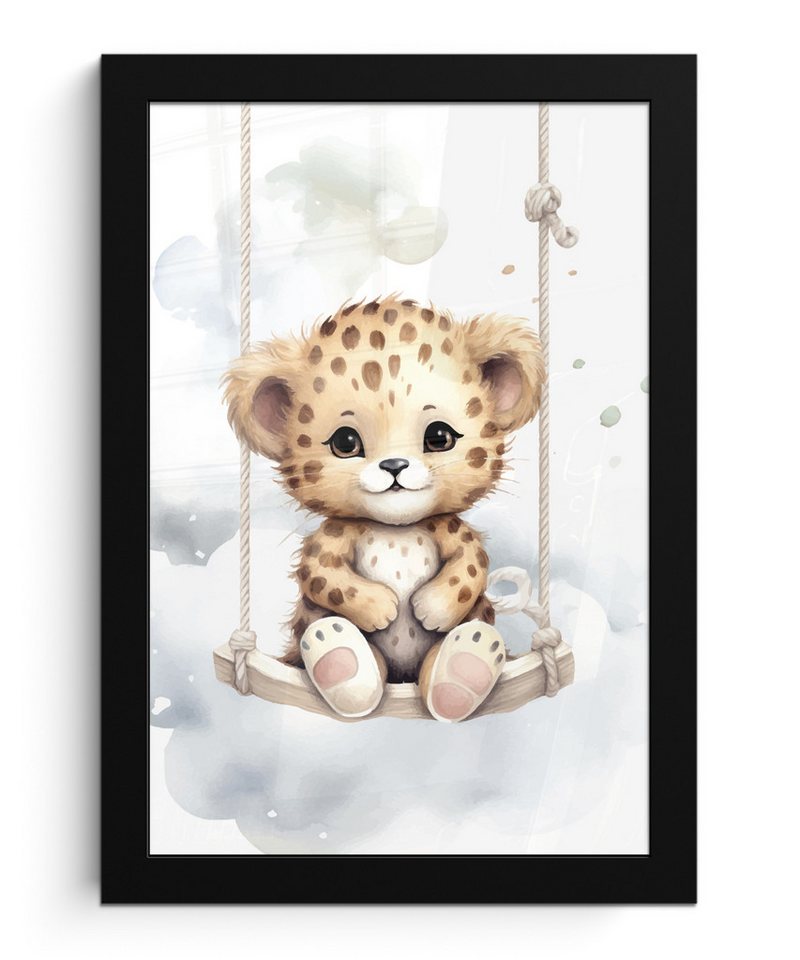 MuchoWow Poster Leopard - Tier - Kinder - Babyzimmer - Kinderzimmer, (1 St), Bilderrahmen, Zimmer Deko, Bild für Wohnzimmer, 20x30 cm von MuchoWow