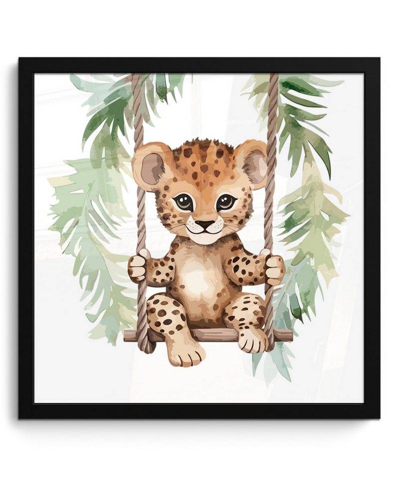MuchoWow Poster Leopard - Tier - Kinder - Dschungel - Kinderzimmer - Babyzimmer, (1 St), Bilderrahmen, Wand Dekoration Schlafzimmer, 40x40 cm von MuchoWow