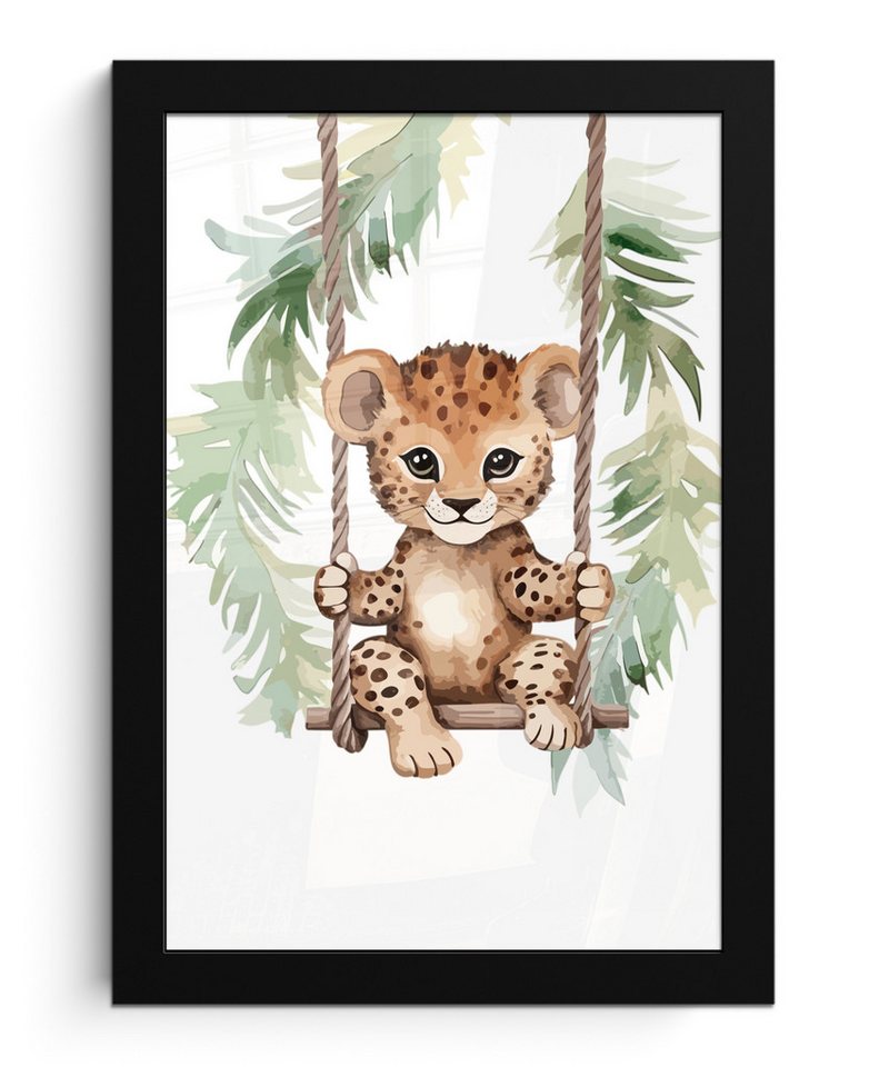 MuchoWow Poster Leopard - Tier - Kinder - Dschungel - Kinderzimmer - Babyzimmer, (1 St), Bilderrahmen, Zimmer Deko, Bild für Wohnzimmer, 20x30 cm von MuchoWow