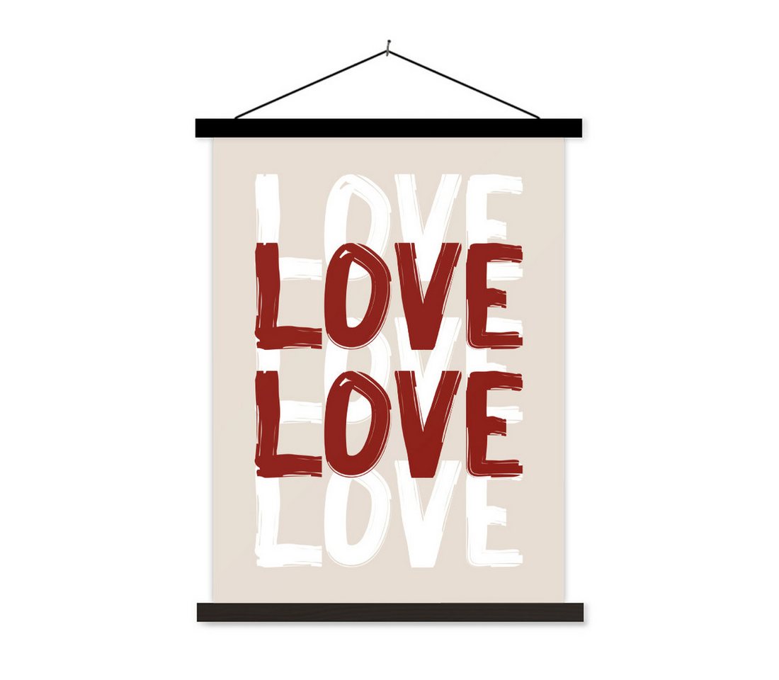 MuchoWow Poster Liebe - Rot - Text, (1 St), Magnetische Posterleiste, Holzleisten, Textilposter, 40x53 cm von MuchoWow