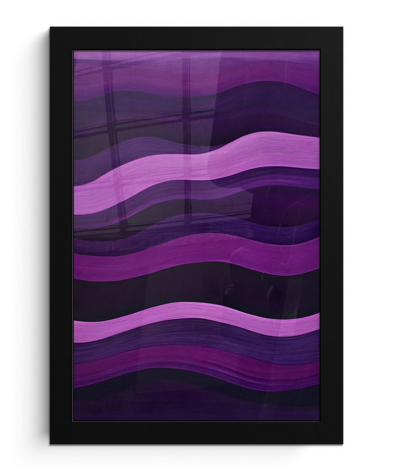 MuchoWow Poster Linien - Wellen - Lila - Abstrakt, (1 St), Bilderrahmen, Zimmer Deko, Bild für Wohnzimmer, 20x30 cm von MuchoWow